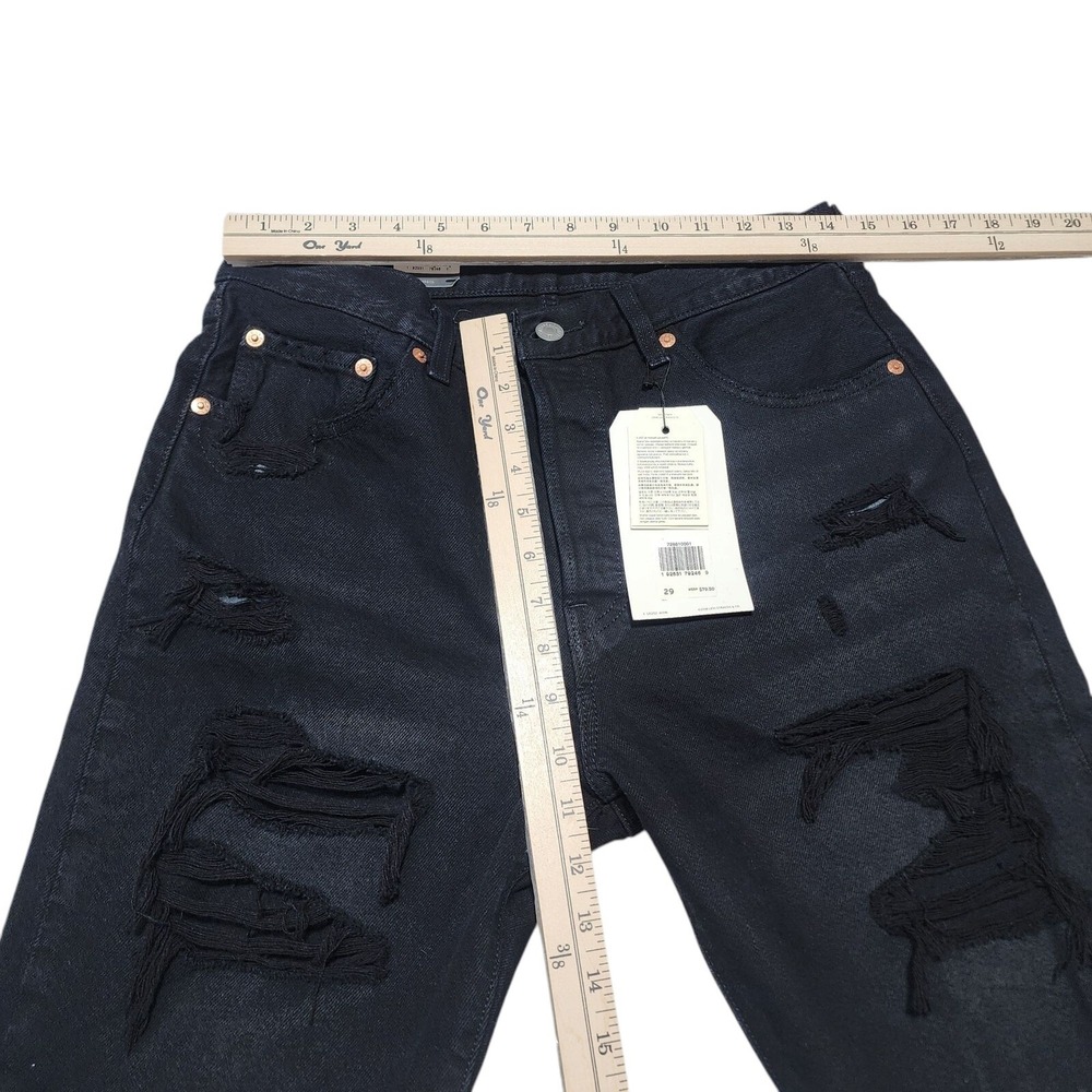 Levi's 501 Shorts Womens 29 Black Distressed High Rise Denim Cut Off Mid-Thigh - Picture 6 of 8